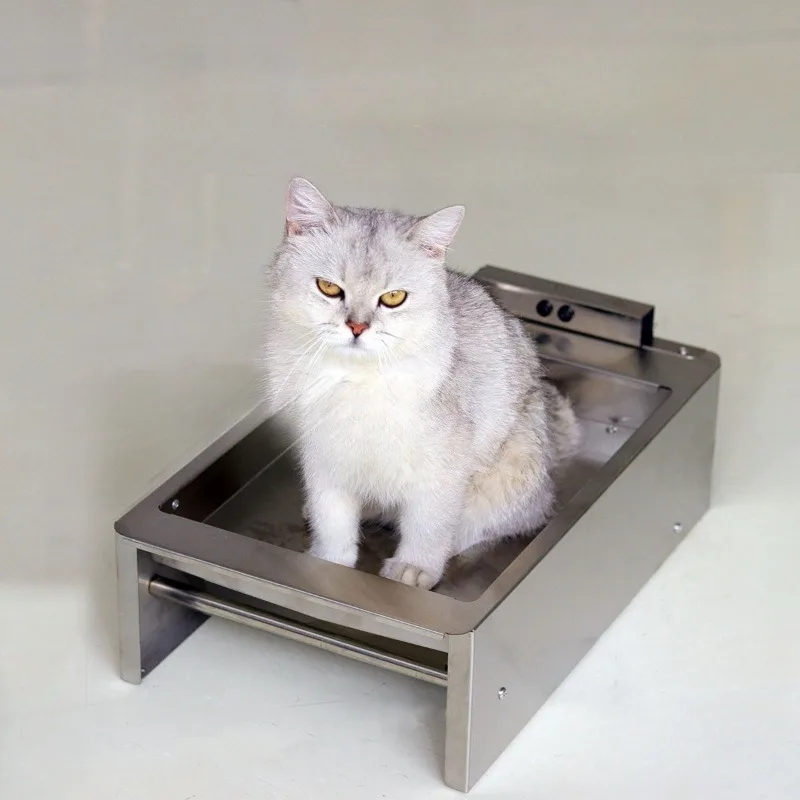 Inodoro con descarga para gatos, inodoro de acero inoxidable para mascotas, gatitos, perros pequeños, caja de arena para gatos, mascotas, gatitos, suministros de productos para cachorros