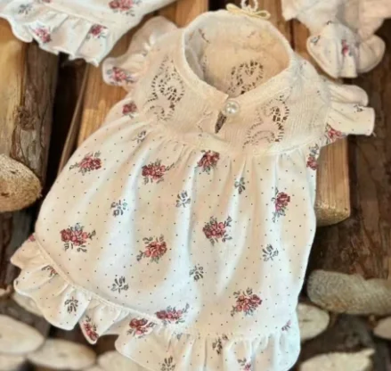 Vestido flores perro primavera otoño manga volante elástico vintage - imagen 4