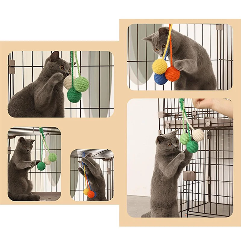 HOOPET-Bola de yute colgante para gato, juguete interactivo colorido de cuerda de Sisal, juego de bolas de cuerda resistente A las mordeduras - imagen 2