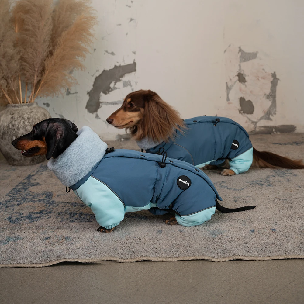 Abrigo de plumón grueso para perros Wiener en invierno, chaqueta cálida a prueba de viento con cuello de piel de visón de 4 patas para perros salchicha pequeños, medianos y grandes - imagen 2