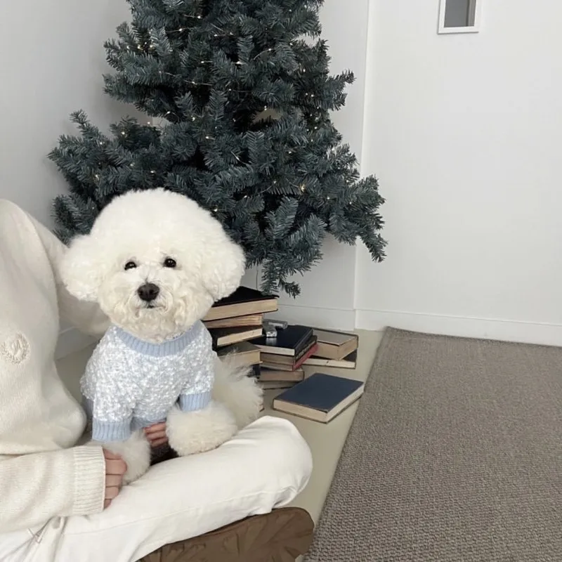 Suéter con lazo de bola de piel para mascotas, ropa de Navidad para perros pequeños, Schnauzer, Yorkshire, Otoño e Invierno - imagen 4