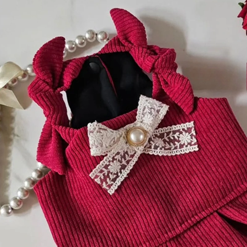 Vestido navideño de princesa para mascotas: vestido cálido estilo peluche para perros y gatos pequeños |   Ropa de vacaciones para cachorros y gatitos de otoño e invierno - imagen 3