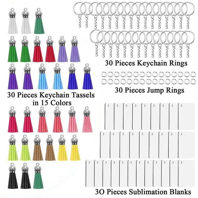 120 piezas de llavero de sublimación DIY en blanco conjunto con borlas de cuero transferencia térmica Rectangular en blanco llavero Accesorios - imagen 3