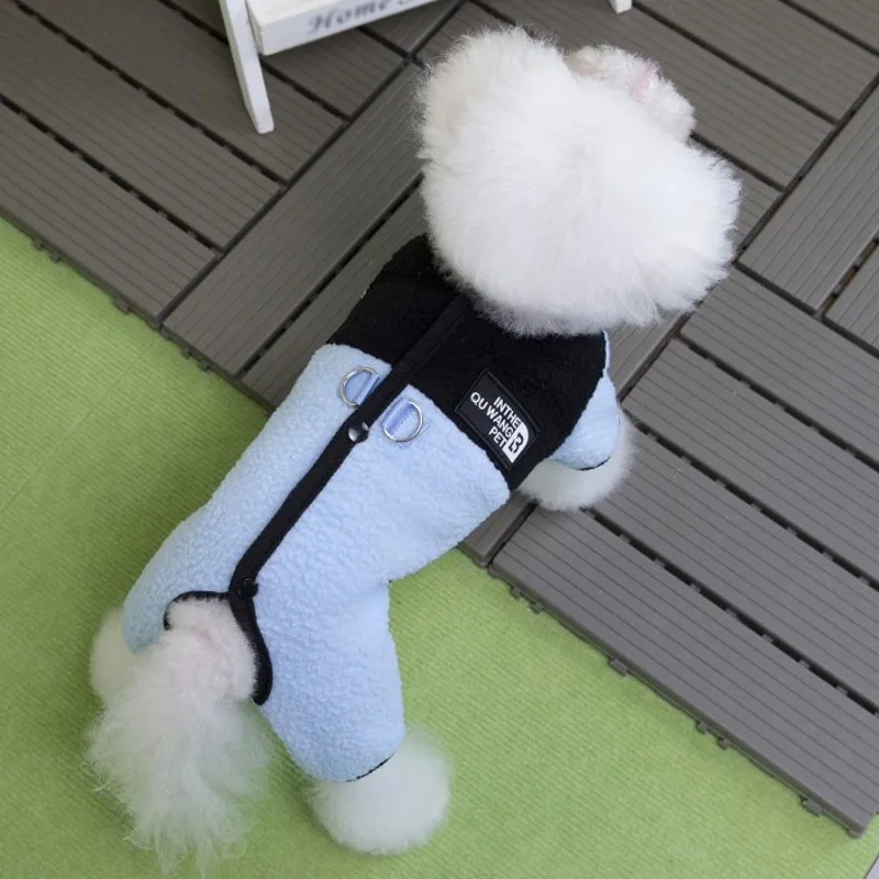 Ropa de invierno para cachorros, abrigo para perros de cuatro patas, mono de lana lisa para perros, chaqueta cálida para mascotas, pijamas de Bulldog Francés Chihuahua, trajes para perros - imagen 2