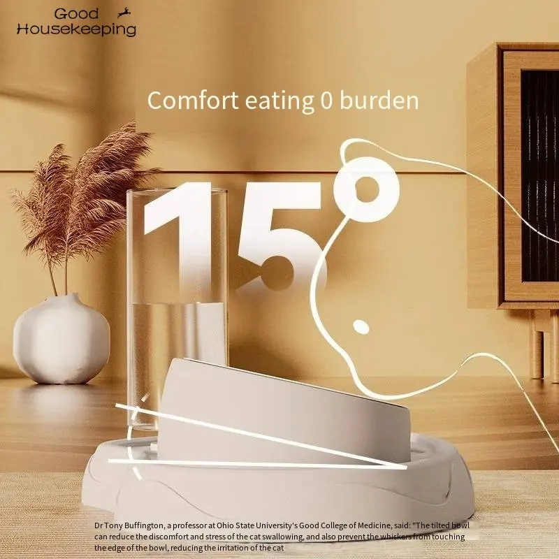 Dispensador de agua automático de doble cuenco para perros y gatos, cuenco de comida de acero inoxidable, suministros para mascotas, protege la columna vertebral, Boca de botella de vidrio - imagen 3