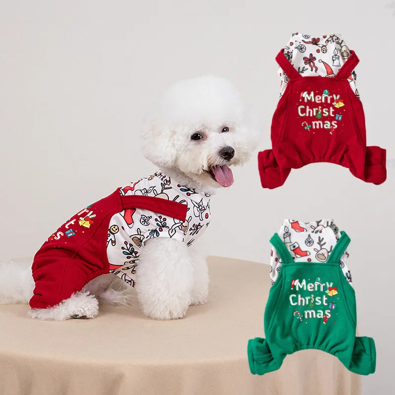 Mono de Navidad para mascotas, monos de otoño e invierno, chaqueta de peluche cálida, pijamas para perros, ropa para cachorros, pantalones de cuatro patas