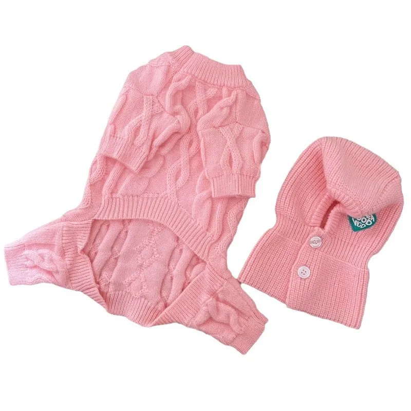 Otoño e Invierno mascota cuatro patas de punto mono cálido pantalones de cuatro patas suéter con sombrero conjunto perro gato Teddy abrigo ropa para cachorros - imagen 5