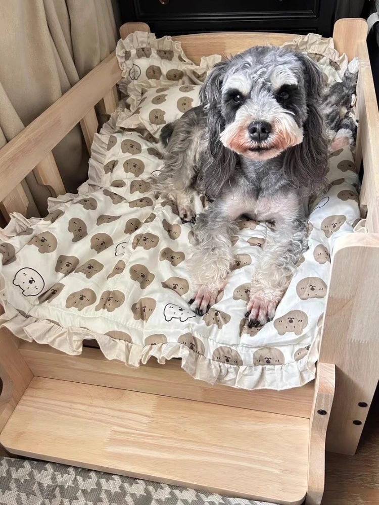 Cama de madera maciza para mascotas, marco de cama de madera para perros, muebles tipo perrera, productos para mascotas, soporte de cama, valla elevada, esquinas redondeadas para gatos y perros - imagen 3