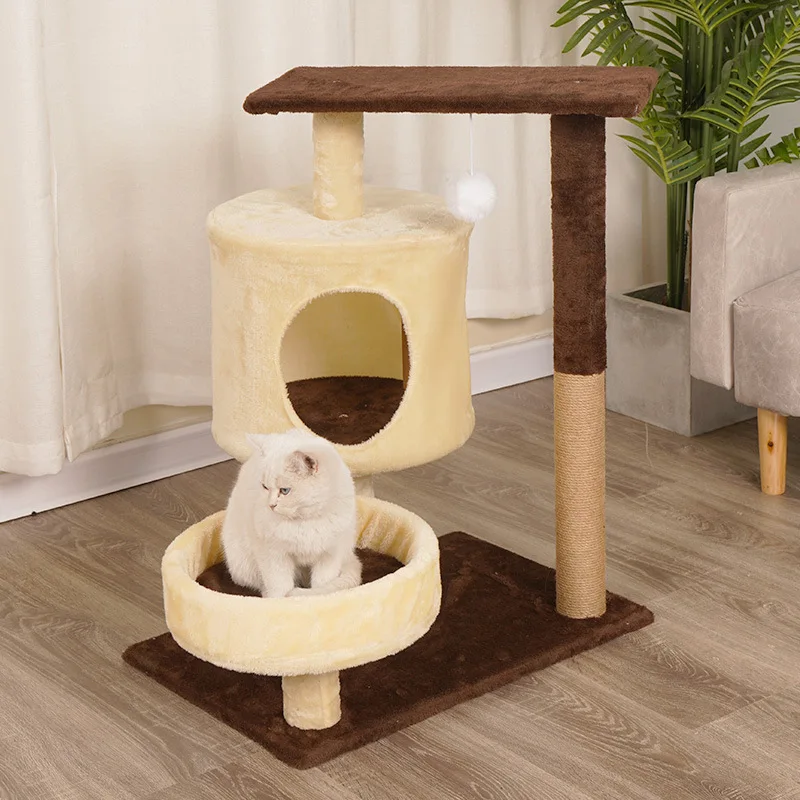 Casa de árbol multifuncional para gatos con bola colgante, torre para gatos con percha de felpa acolchada, postes para rascar - imagen 2
