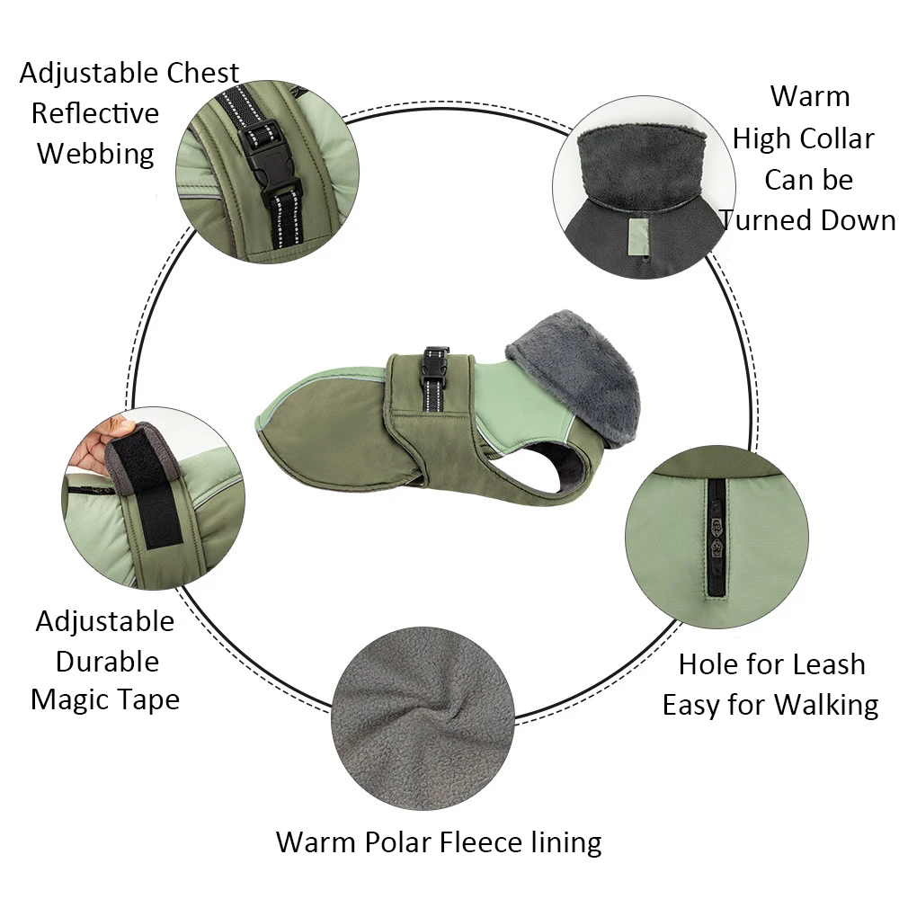 Chaqueta de invierno para perros pequeños y medianos, chaleco con cuello alto de piel para perros, abrigo reflectante suave acolchado, ropa cálida para perros, traje grueso para cachorros - imagen 3