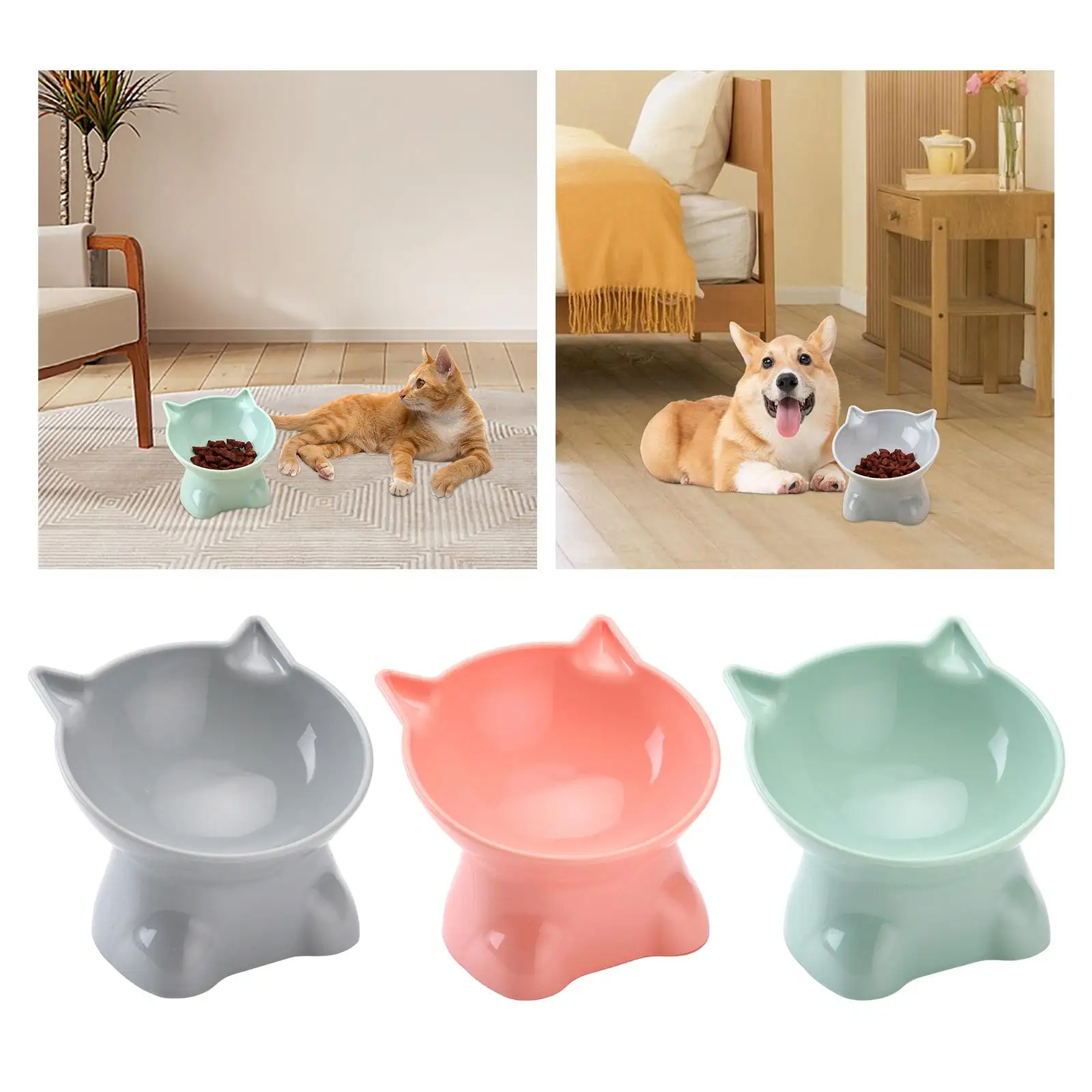 Raised Cat Bowl, Tilted Pet Feeder, Neck Protection Non Slip