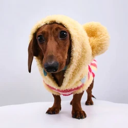 Sudadera gruesa con capucha de lana arcoíris para perros Wiener, abrigo de manga corta para insignias de perros en invierno, ropa de descanso suave para perro salchicha