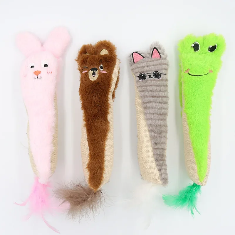 Muñeco de peluche de sisal con forma de animal, muñeco con pluma que contiene papel de sonido, resistente a las mordeduras, juego interactivo, suministros para mascotas, nuevo - imagen 5