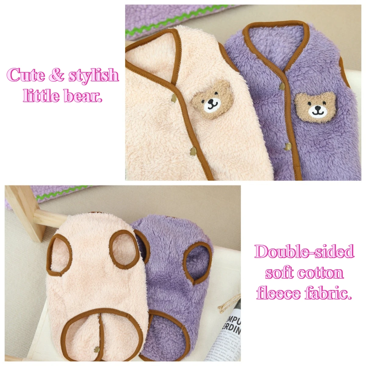 Chaleco polar para mascotas, chaqueta cárdigan transpirable cálida de invierno para Chihuahua Bulldog Francés, lindo abrigo suéter suave para cachorros - imagen 3