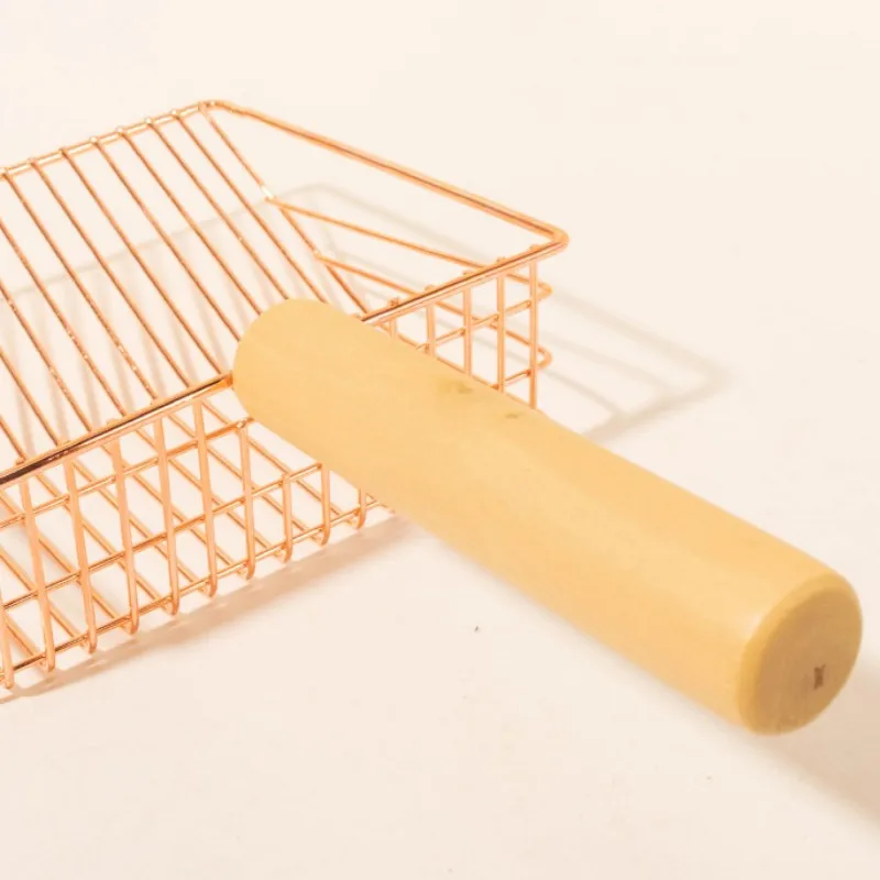 Pala de arena para gatos, pala de arena de Metal para limpieza de inodoro de gatos, palas de arena con mango de madera para gatos, palas de arena para gatos de acero inoxidable - imagen 4