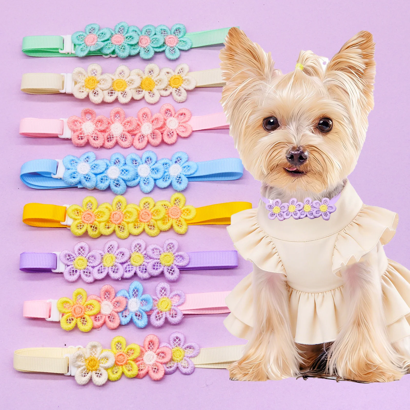 Collar floral con lazo colorido para perros y gatos - imagen 4