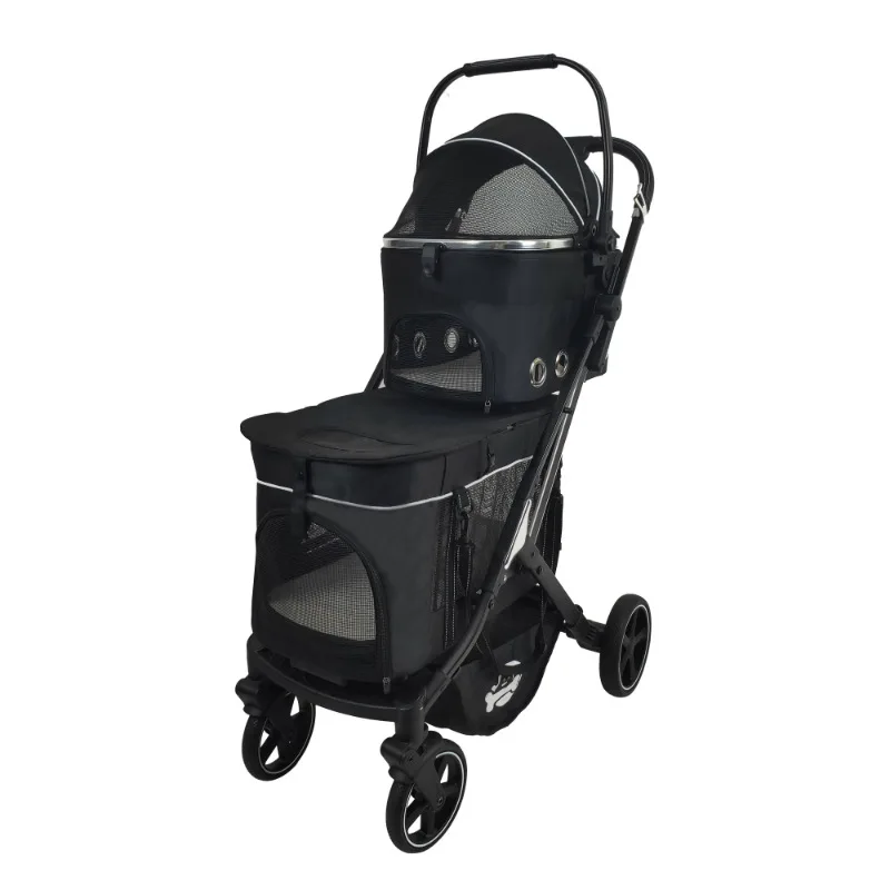 New Breathable Double-layer Multi-dog Pet Cart Cat Teddy Dog Universal Go Out Portable Folding Pet Strollers - imagen 4
