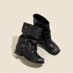 Botines flexibles de poliuretano para mujer, punta cuadrada y suela