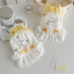 Camiseta sin mangas fina para perro, falda con tirantes de encaje y lazo, camiseta sin mangas de peluche para perro pequeño, vestidos para perros pequeños, ropa para cachorros
