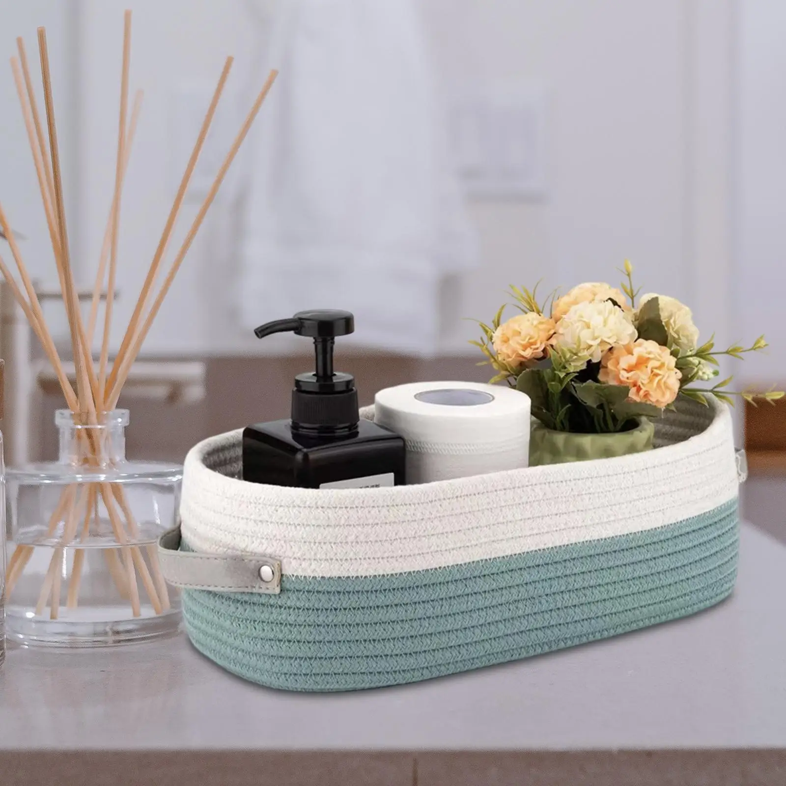 Cesta tejida, contenedor de artículos diversos, cesta de almacenamiento con asas, contenedor organizador de baño, para el hogar, guardería, decoración de mesa de cocina