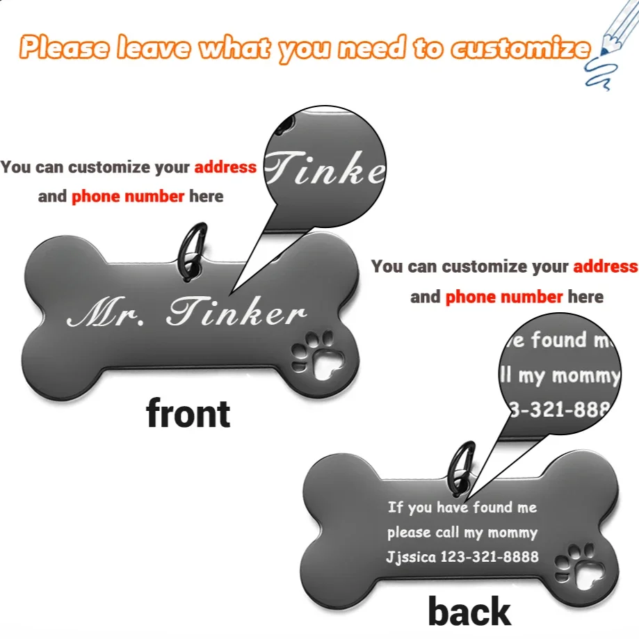 Etiqueta de identificación de perro personalizada, grabado gratis, nombre Tel, collares antipérdida de acero inoxidable, placa de identificación para dirección de perro, etiqueta personalizada para mascotas - imagen 4