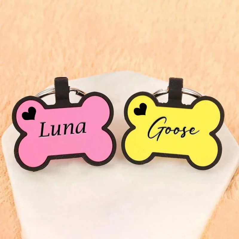 Etiqueta de perro de silicona de hueso personalizada, etiquetas de nombre de mascota personalizadas grabadas, tarjeta de identificación de mascota sin sonido, regalo para perros, cachorros, antipérdida, 1 ud. - imagen 3