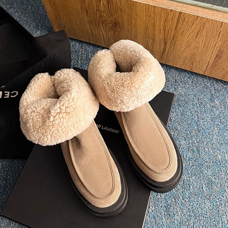 Botas de nieve para Mujer, zapatos planos de gamuza cálidos a la moda, zapatos de algodón a la moda, nuevas botas deportivas cómodas cortas de felpa para Mujer - imagen 4