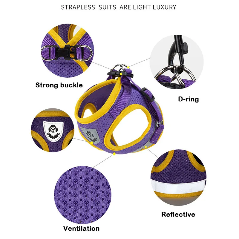 Conjunto de chaleco y arnés para perro, correa reflectante para el pecho para cachorro y gato, arnés para perro pequeño y mediano, correa para caminar para Chihuahua y Yorkies - imagen 3