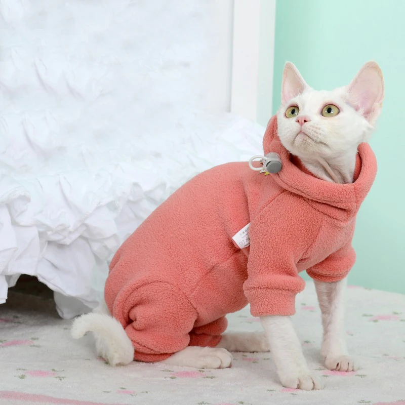 Nueva ropa para gatos con capucha, traje deportivo cálido de invierno, sudaderas con capucha para gatos Sphynx, jersey, ropa de lana esfinge, suministros para gatos - imagen 3