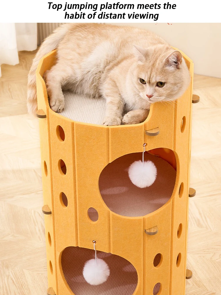 Nido para gatos multicapa, tablero para rascar la casa, nido para gatos integrado, cubo con orificio para árbol, suministros universales para gatos para todas las estaciones - imagen 5