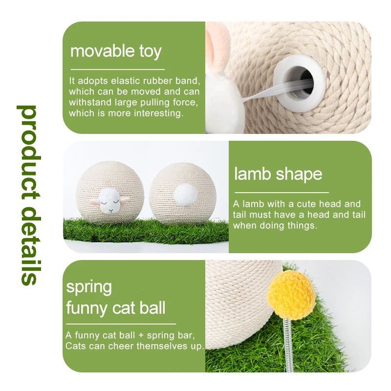 Bola de rascado Vertical para gatos, juguete de Sisal Natural, entretenimiento, ahorro de espacio, accesorios móviles esféricos - imagen 4