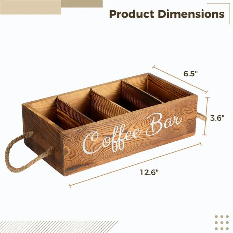 Organizador de barra de café, estación de café de madera con 3 divisores extraíbles, caja de almacenamiento para cápsulas de café, taza de papel, pajitas, decoración de barra de café - imagen 5