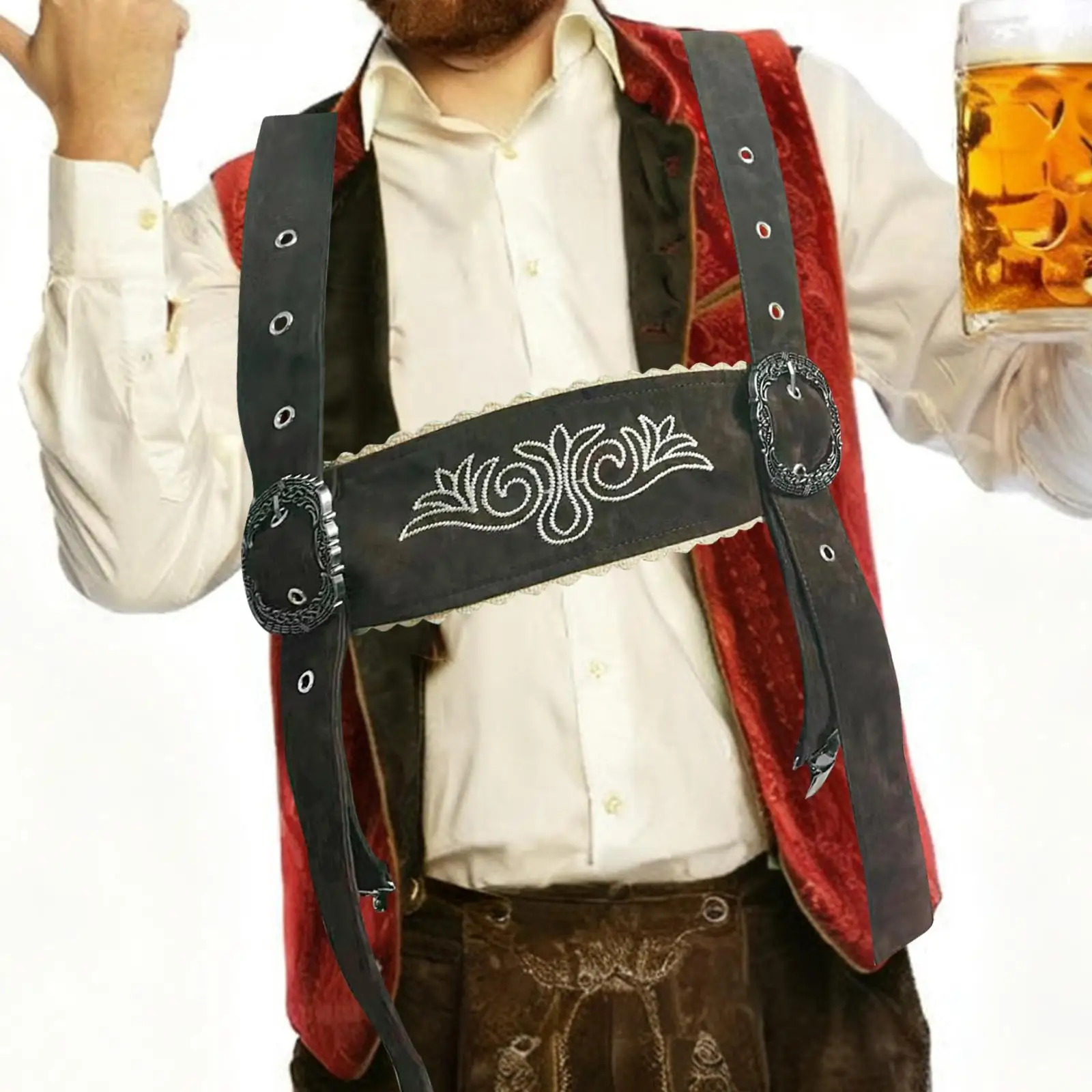 Tirantes cruzados en la espalda del Festival alemán, artesanía fina para celebraciones culturales, accesorios ajustables bordados en marrón oscuro - imagen 2