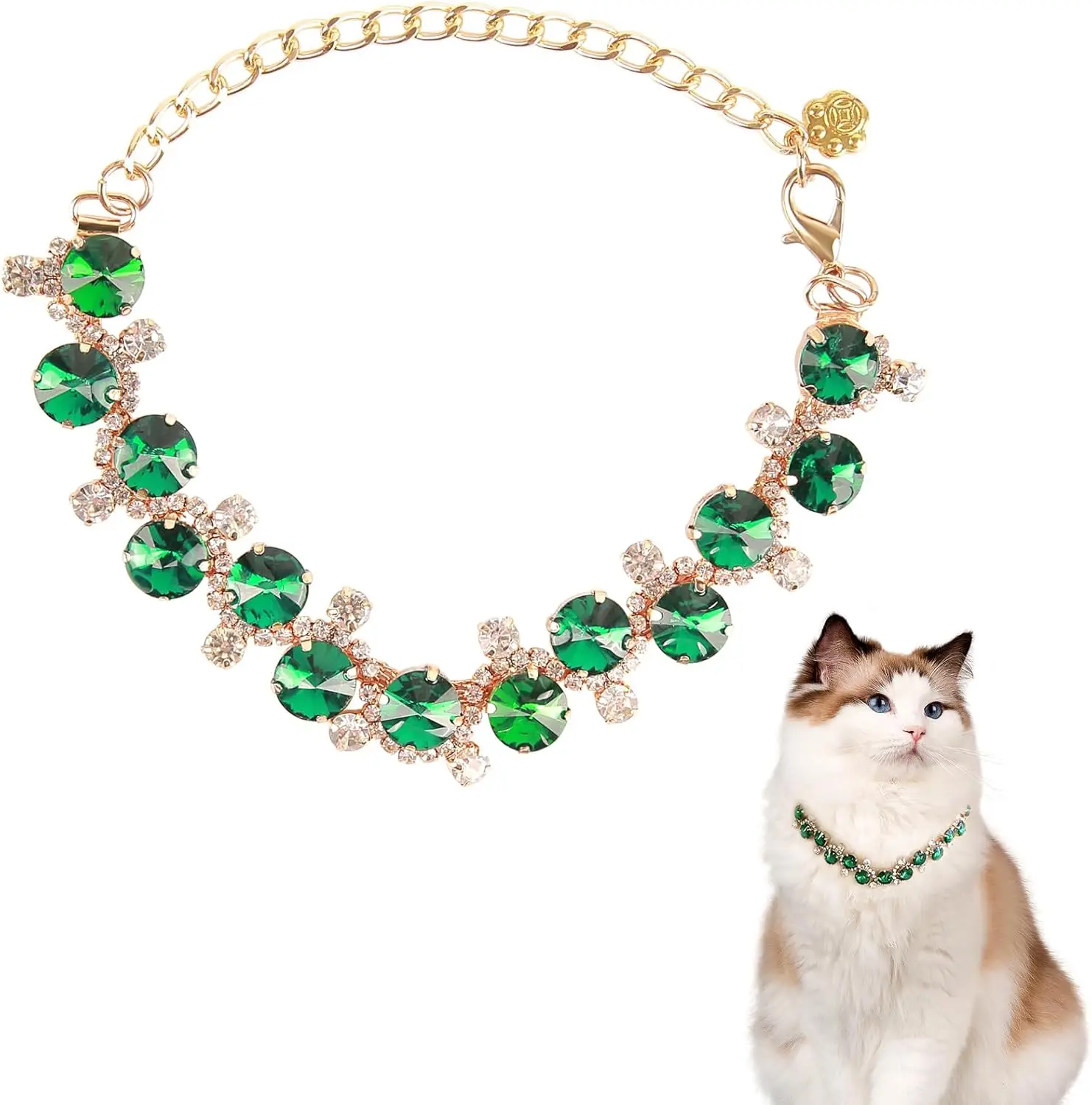 Collar de lujo con gemas y pata para gatos, perros mini – ajustable