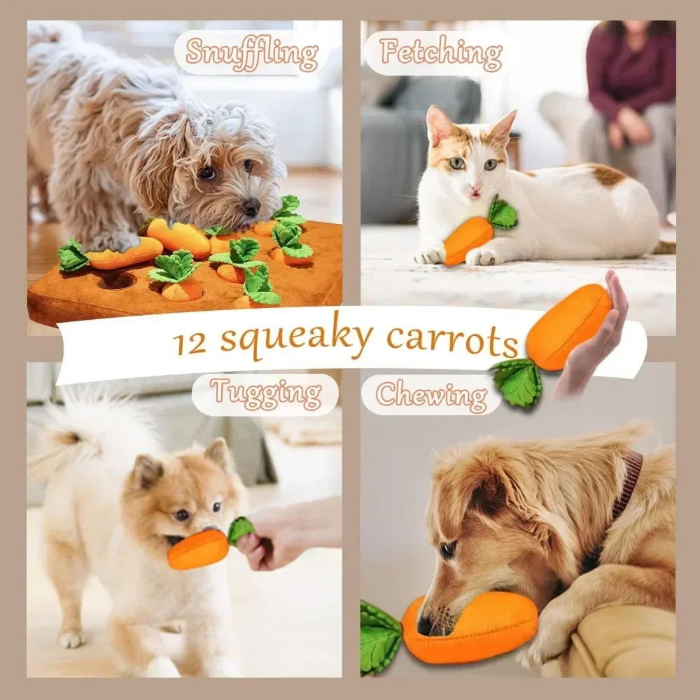 Estera de zanahoria para perros y gatos, rompecabezas de juguete con 12 zanahorias para mascotas interactivas pequeñas, medianas y grandes, juguetes para masticar para aliviar el estrés - imagen 5