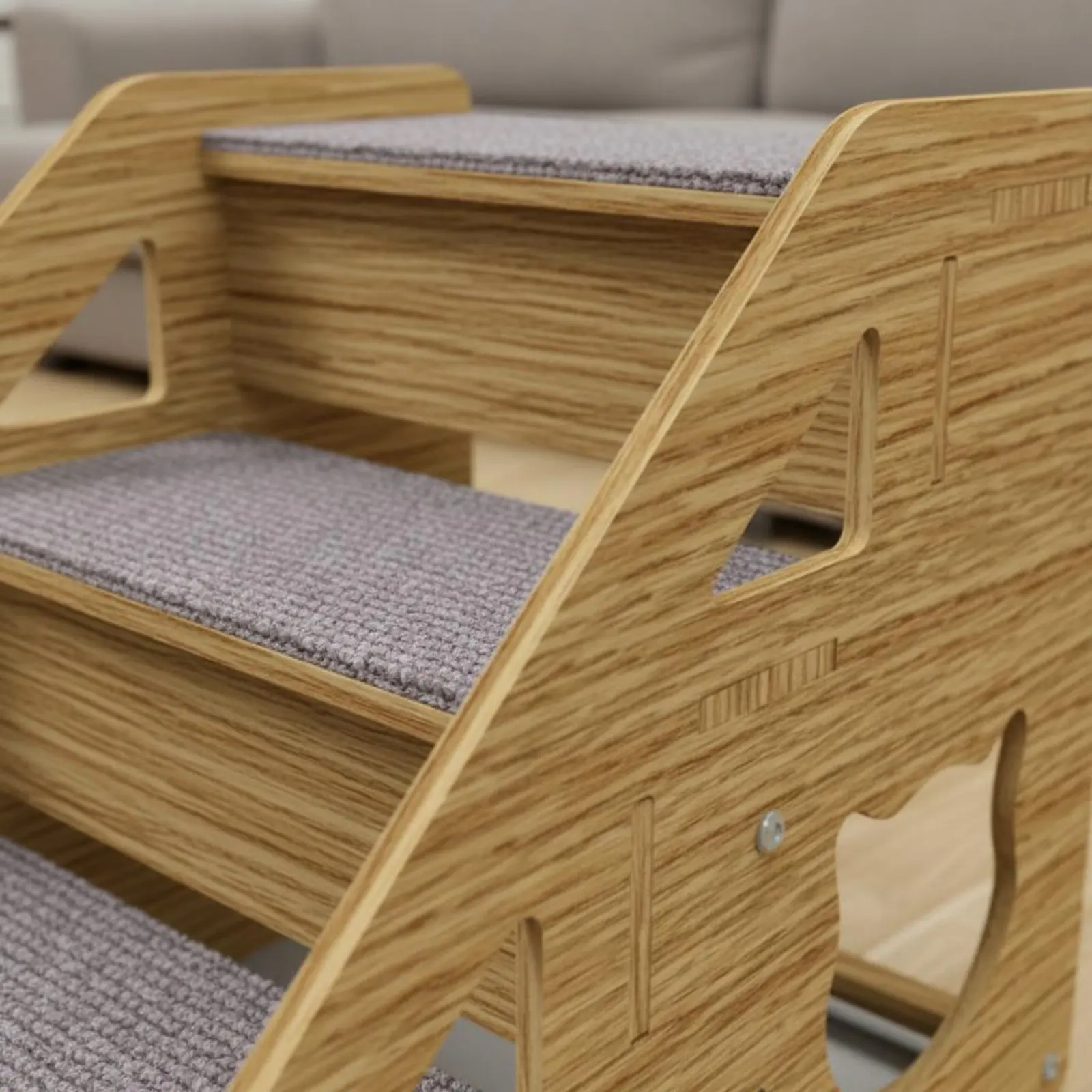 Escalera de madera para gatos y perros – 3 niveles antideslizante - imagen 2