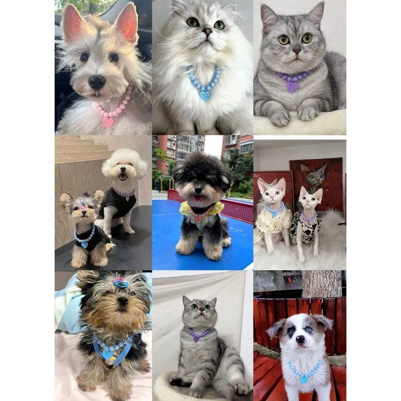 Collar para mascotas con forma de corazón de princesa, Collar Multicolor de perlas y arcoíris de Color caramelo para perros y gatos, joyería de boda, accesorios para cachorros - imagen 3