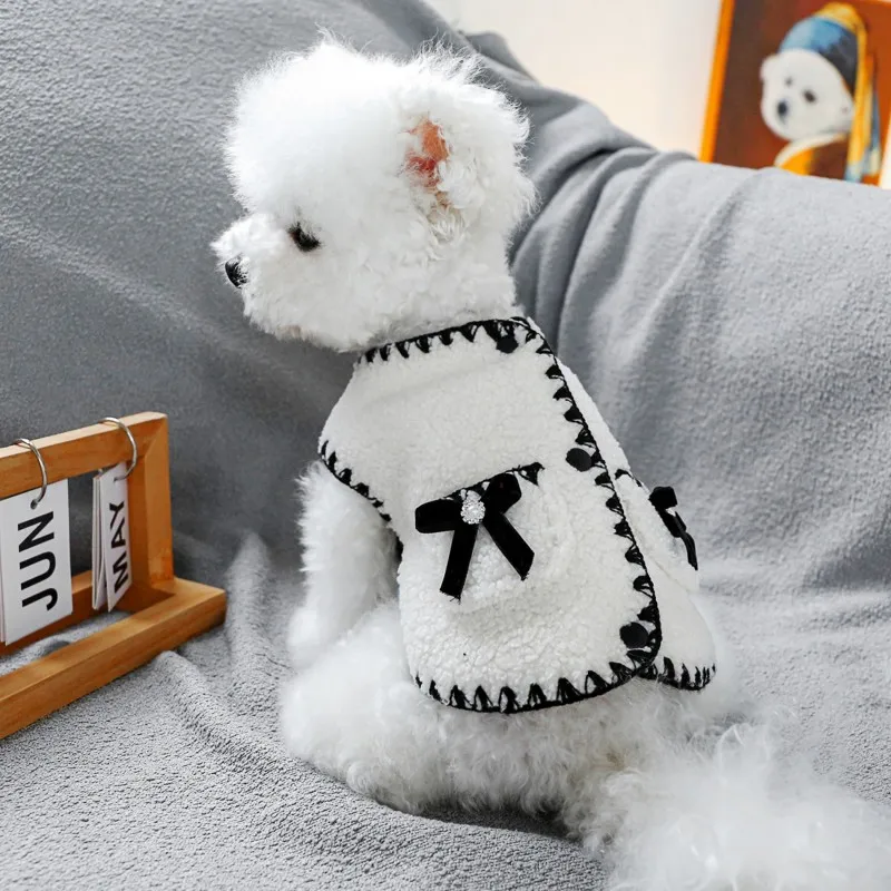 Abrigo de lujo para perros con lazo blanco y negro, ropa para mascotas, chaqueta para perros, disfraz para perros y niñas, ropa para Chihuahua, Yorkie, otoño, invierno - imagen 2