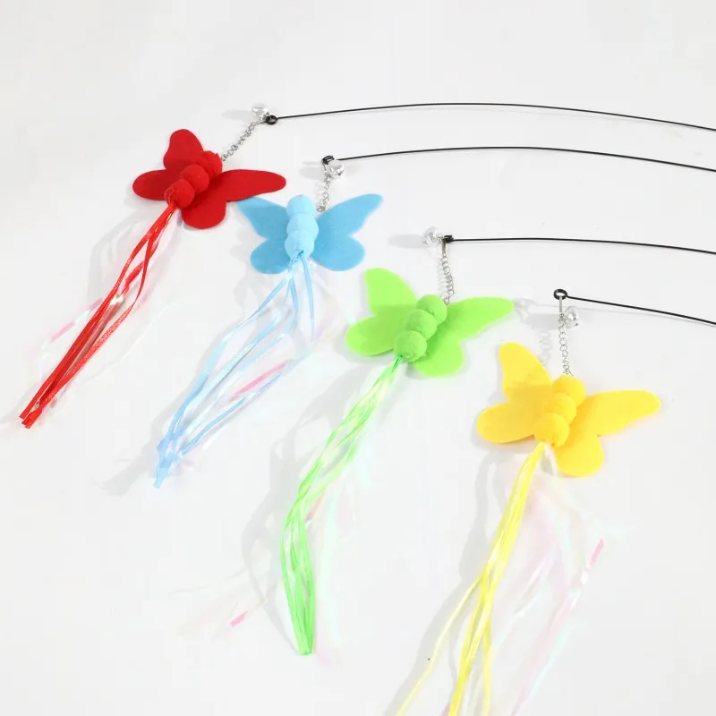 Juguetes interactivos para gatos, palos de mariposa, borla, alambre de acero, campana, suministros para mascotas - imagen 2