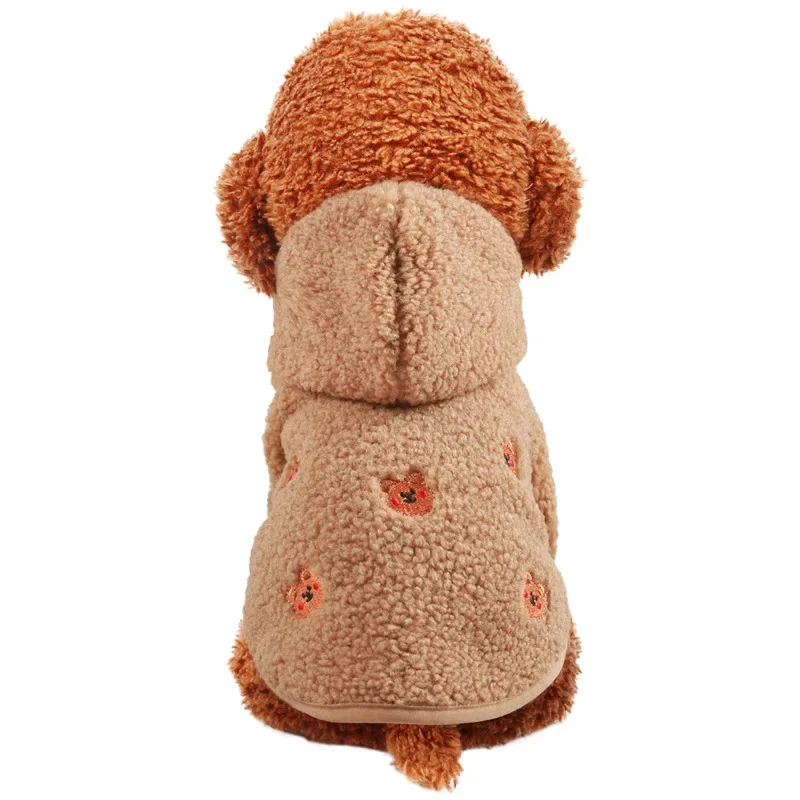 Sudadera con capucha de lana de cordero para mascotas Otoño Invierno calidez Sudadera con capucha de dos patas bordado oso de peluche chaqueta con capucha de lana de cordero - imagen 5