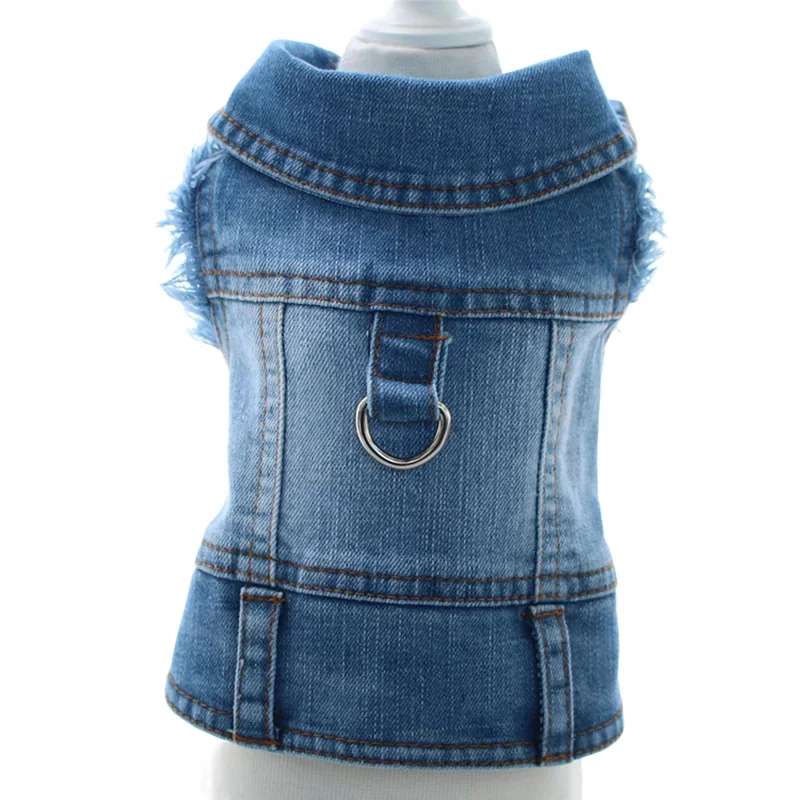 Cool Blue Denim Jacket for Dogs, Puppy Clothes, Harness Vest with D-Ring for Leash Small and Medium Girl and Boy, 2024 New