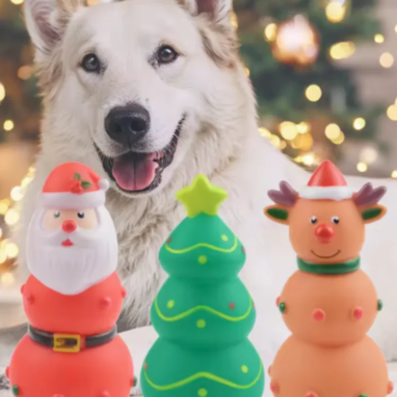 Juguetes para masticar chirriantes con temática navideña para mascotas, diseño de alce y árbol de Papá Noel, juguetes de dentición de goma de látex duraderos para moler dientes de perros y gatos - imagen 3