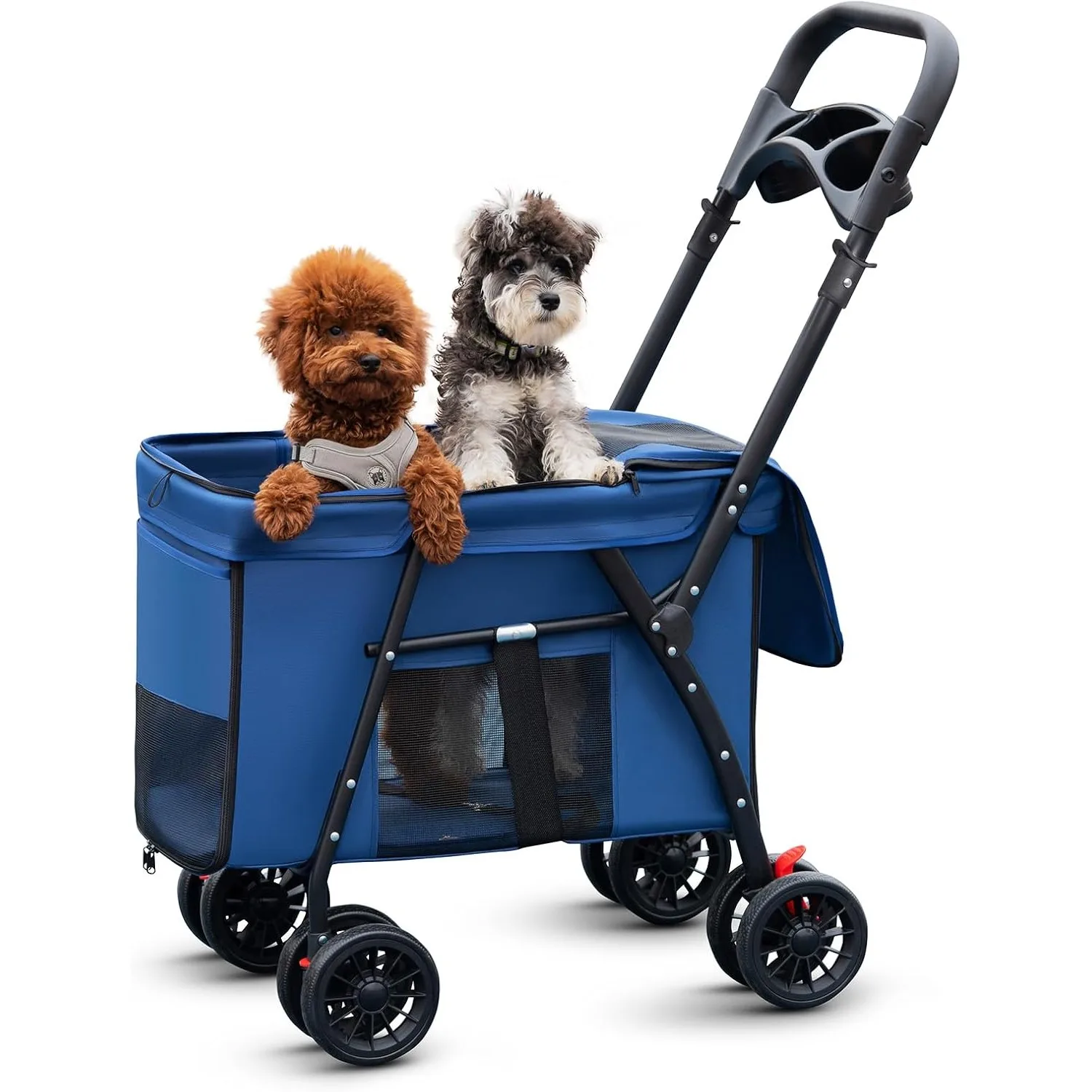 Cochecito para mascotas de 4 ruedas, carrito de paseo para perros y gatos, cochecito plegable para correr/perro, transporte para mascotas de malla transpirable para todas las estaciones