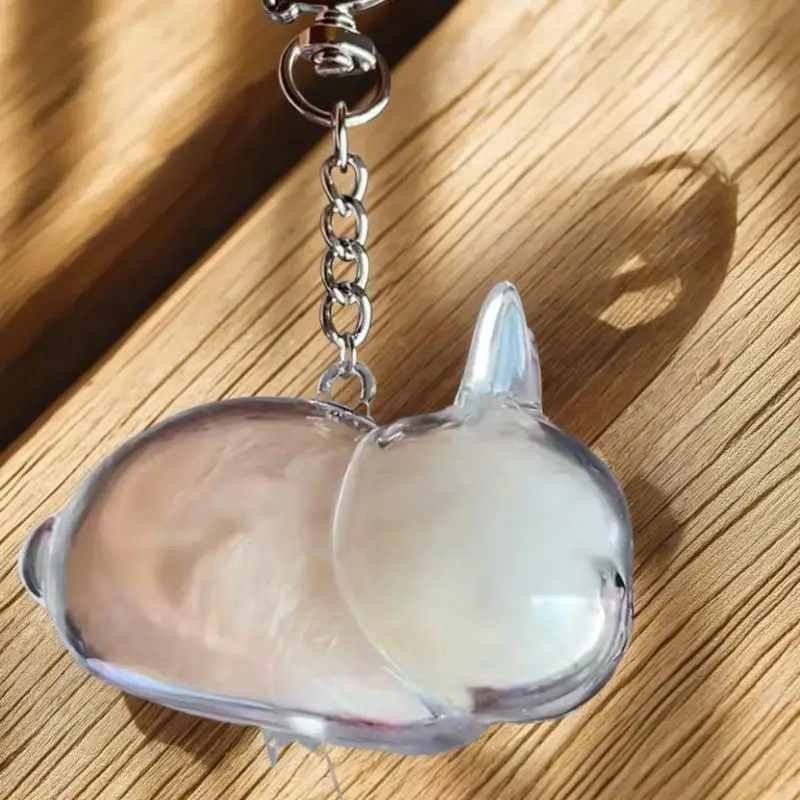 Llavero con colgante transparente conmemorativo de pelo de mascota, organizador de cápsulas de almacenamiento de piel de conejo para mochila, bonita colección de recuerdos para mascotas - imagen 4