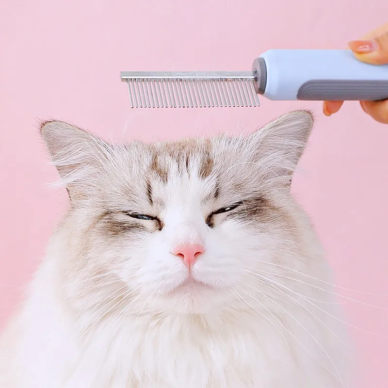 Peine para perros, cepillo de doble cara para perros, cepillo autolimpiante para gatos, removedor de pelo para mascotas, peines de acero inoxidable para cepillos de masaje para el cuidado de perros - imagen 5