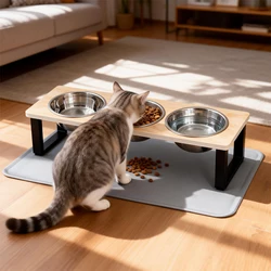 Comedero elevado para gatos con tapete silicona antideslizante