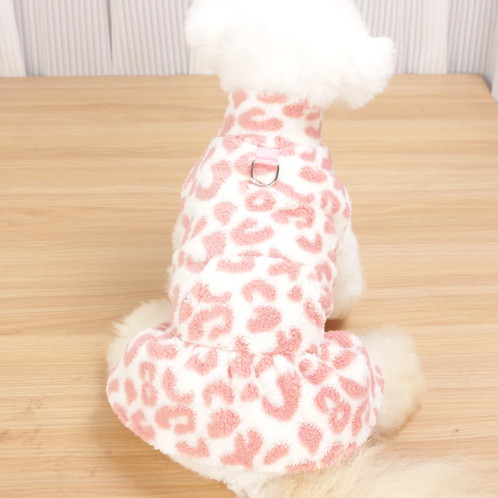 Recién llegado, vestido de lana para perros, estampado de leopardo de invierno, bonito vestido de princesa, traje para cachorros de peluche, ropa para perros pequeños - imagen 3
