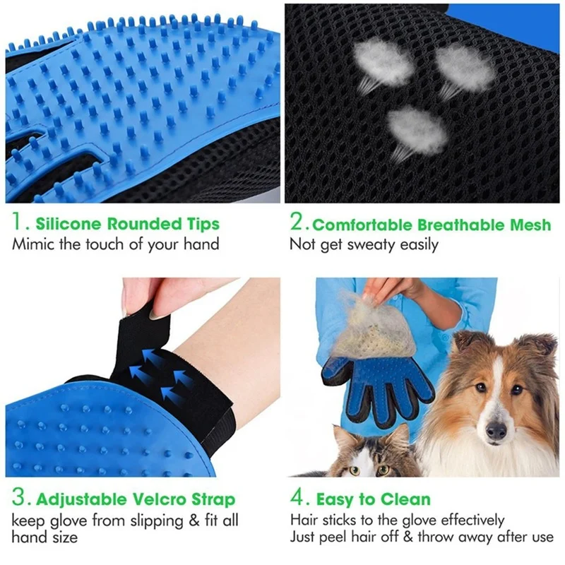 Guante de aseo para perros y gatos, peines para mascotas, cepillo de baño para Deshedding, guantes de limpieza efectiva, depilación de baño - imagen 4