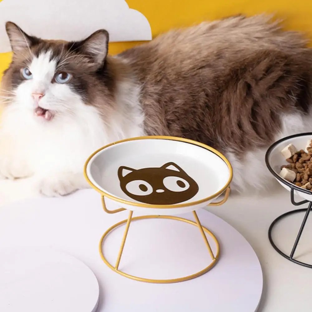Cuenco para mascotas con patrones interesantes, cuenco para mascotas cocido a alta temperatura, protección de vértebras cervicales, Gato de cerámica elevado para interiores - imagen 4