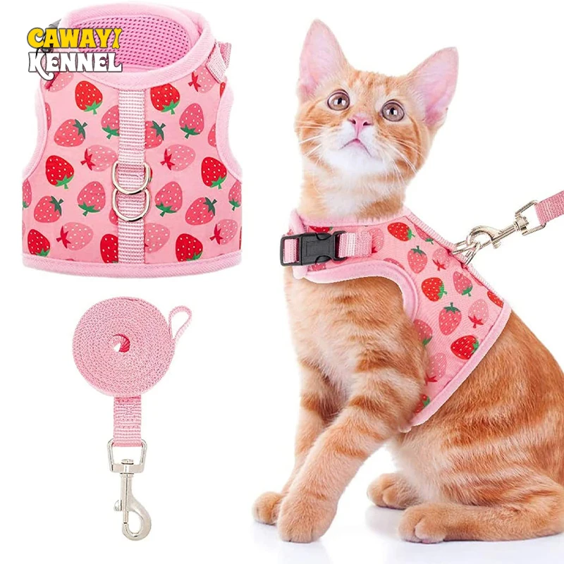 Arnés de malla ajustable de poliéster para gatos, chaleco para caminar, correa de plomo para cachorros, Collar para perros pequeños y medianos, accesorios para mascotas